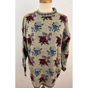 Vintage Bugle Boy Women's L Acrylic Sweater Floral Rose Farm Cottagecore NWT